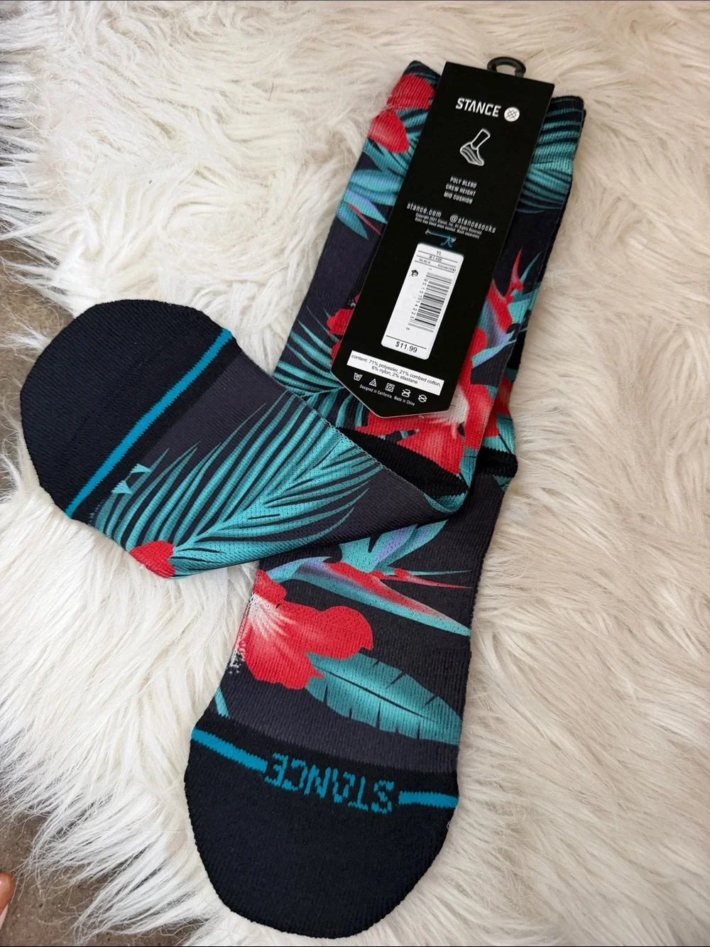 🌺 Stance Kid’s Black Crew Socks w/ Red Floral & Teal Palm Print WADE COLLECTION